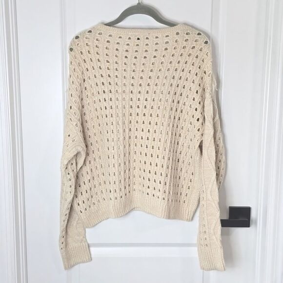 Boston Proper Oatmeal Cream Cable Knit Fringe Sweater - Size Large - Picture 3 of 14